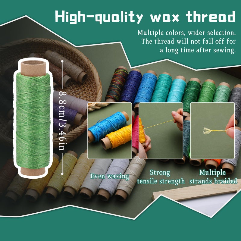 JUPEAN 36 Colors Waxed Thread for Leather Sewing, 1188 Yards Colorful Leather Thread, 33 Yards Per Color Waxed Polyester Cord, Sewing Threads, Hand Stitching Threads for Hand Sewing - Image 3